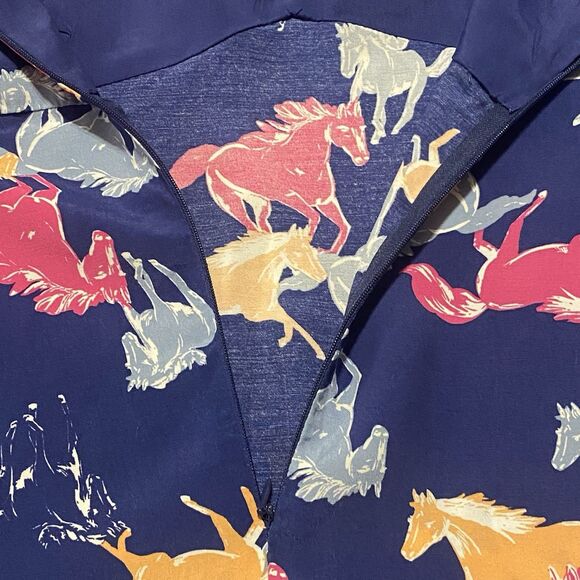 Anthropologie Modcloth Blue Horse Equestrian Dress Short Ruffle Sleeved XL - Picture 14 of 16